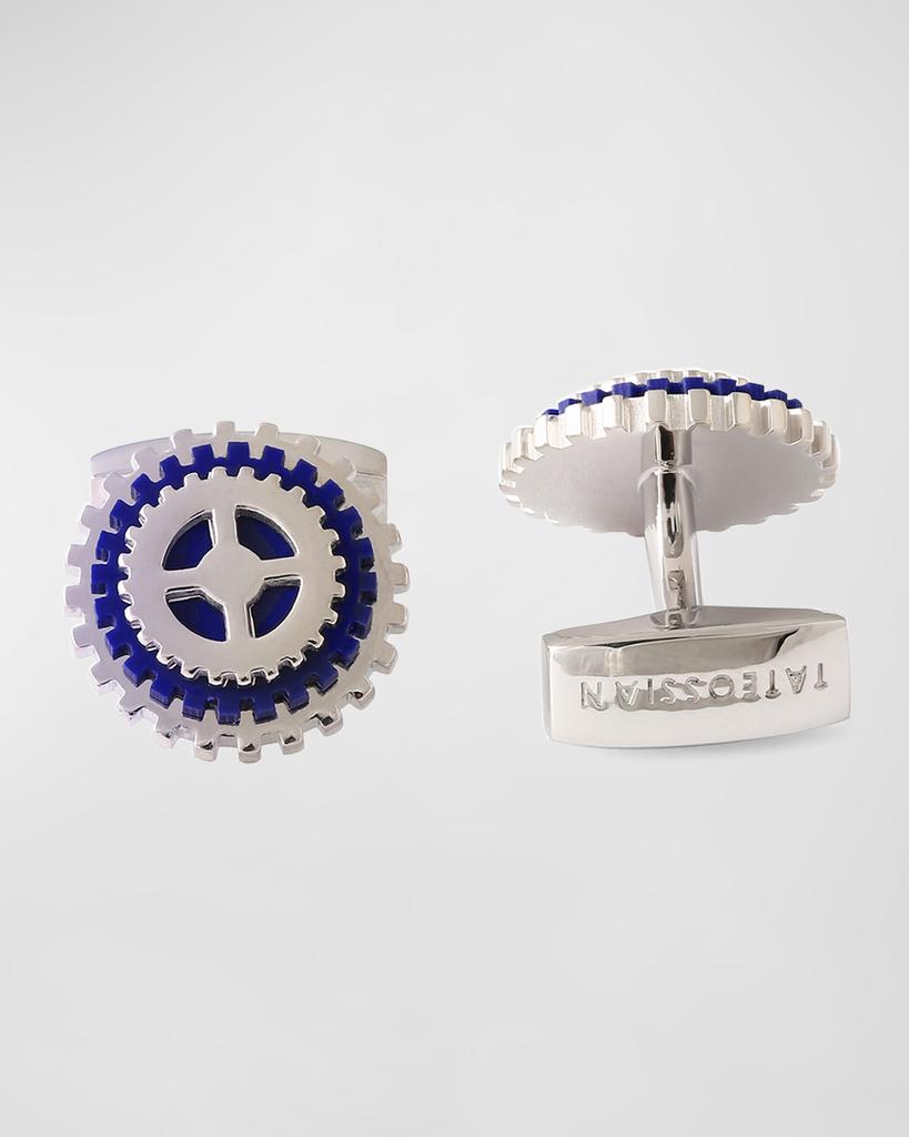 Tateossian Men's Lapis and Silver Rotating Gear Cufflinks