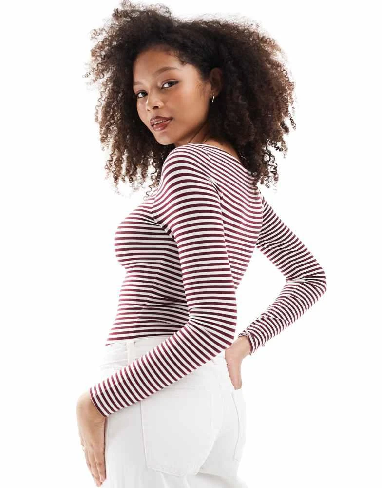 Miss Selfridge Miss Selfridge long sleeve boat neck bodysuit in stripe 4