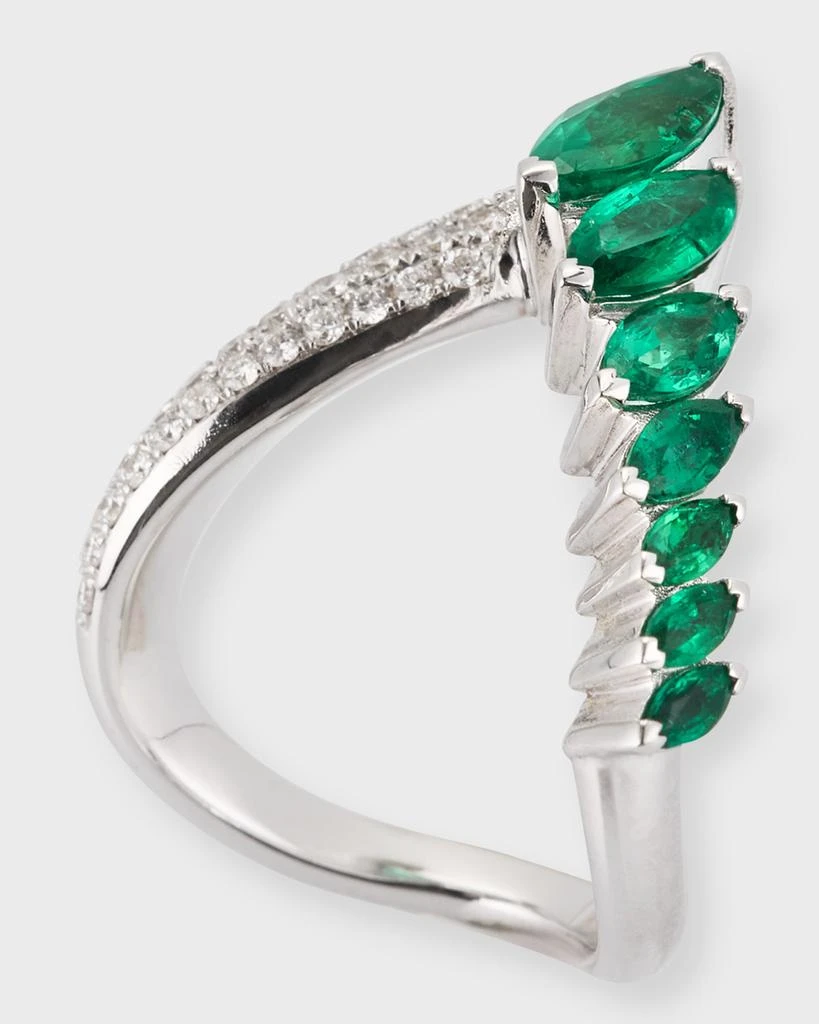 Nikos Koulis 18K White Gold Oui Ring with Marquise Emeralds and Pave White Diamonds 4