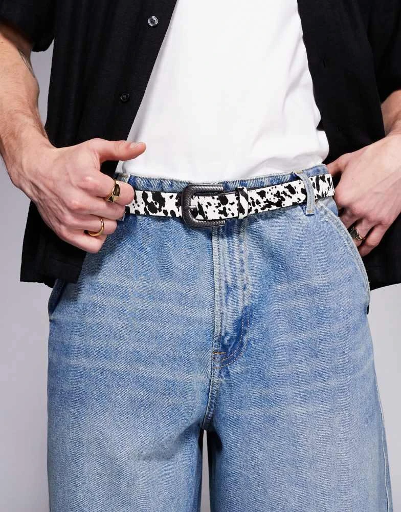 ASOS ASOS DESIGN western cowboy cow print pony hair belt in leather 3