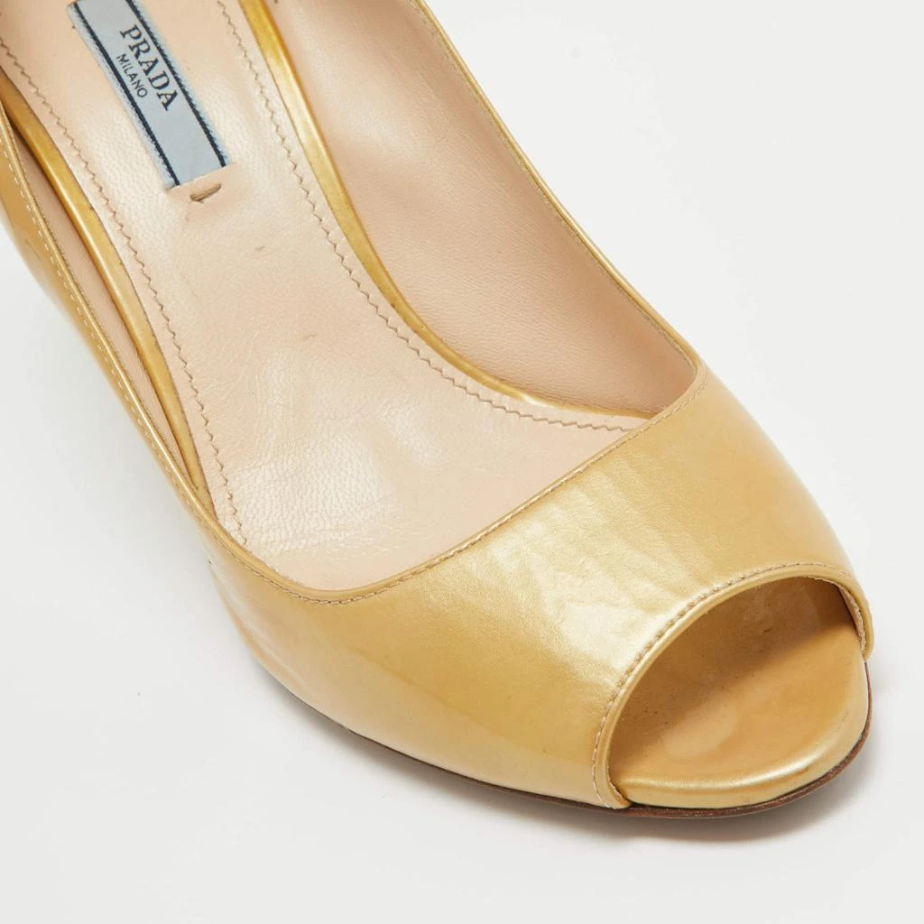 Prada Prada Gold Patent Leather Peep Toe Pumps Size 40.5 8