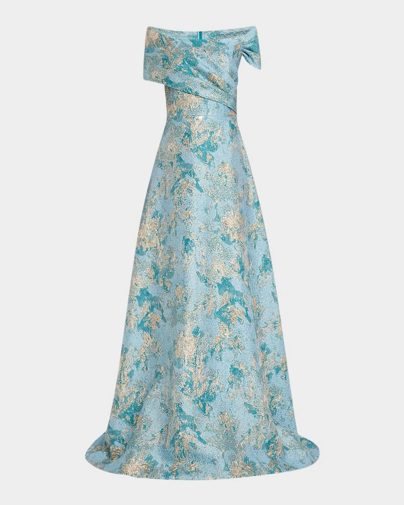 Teri Jon Off-Shoulder Metallic Jacquard Gown 1