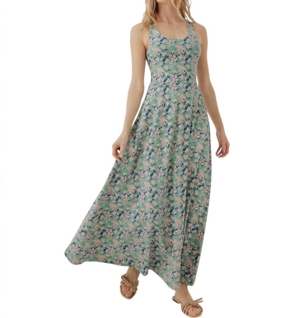 pact Fit & Flare Open Back Maxi Dress In Shadow Floral Pruce 1