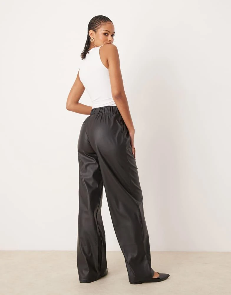 JDY Tall JDY Tall high waisted wide leg faux leather trousers in black 4