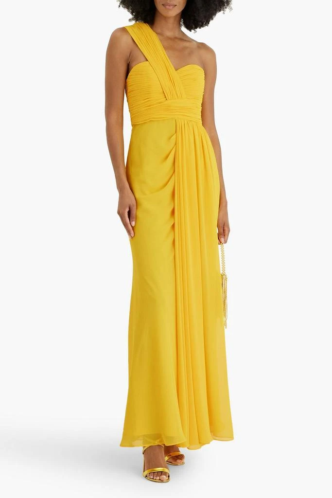 Badgley Mischka One-shoulder draped chiffon gown 2