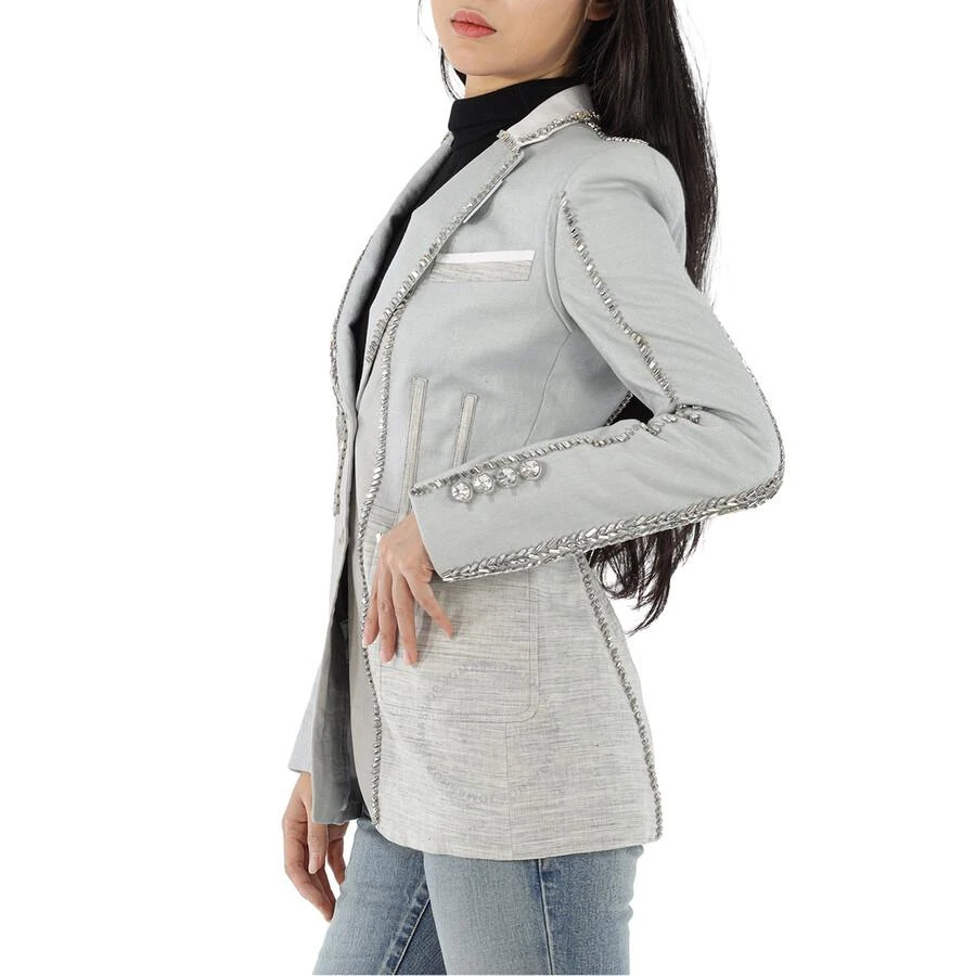 Burberry Grey Melange Technical Linen Blazer with Crystal Embroidery 2
