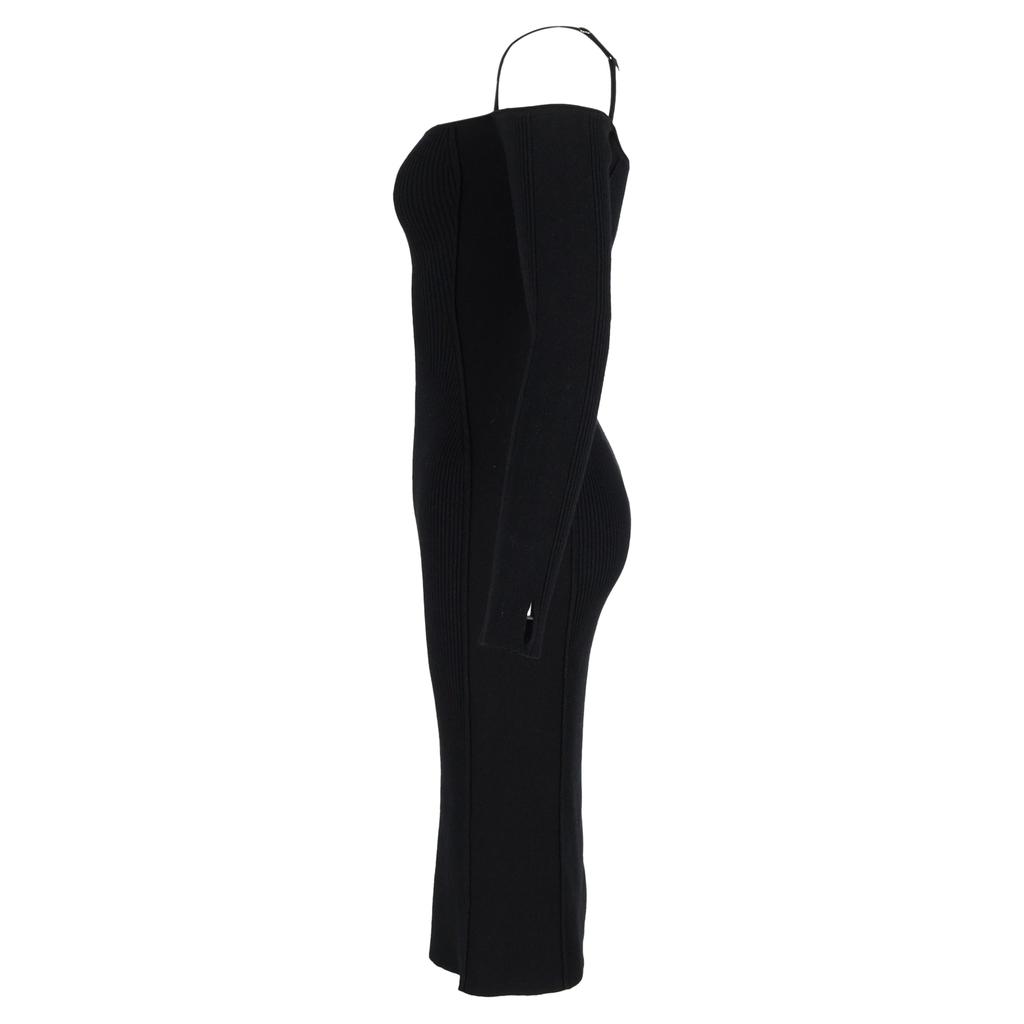 Jacquemus Midi La Robe Sierra Ribbed-Knit Dress in Black Viscose