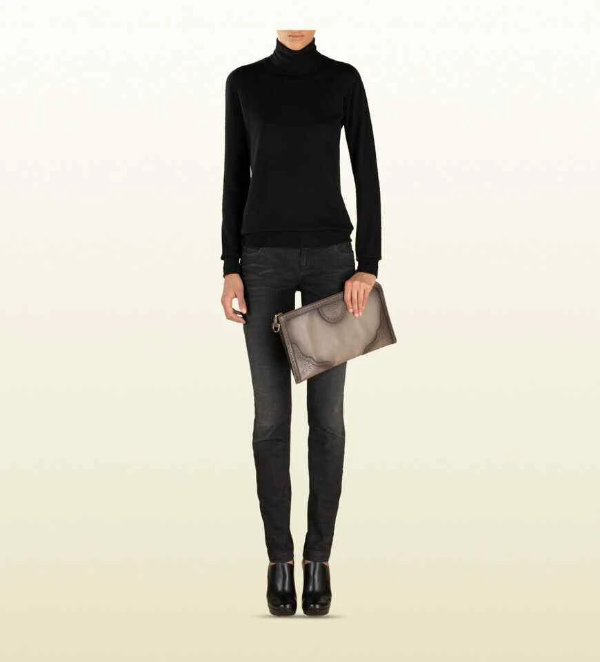 Gucci GUCCI Women's Duilio Brogue Zip Around Leather Clutch Bag 3
