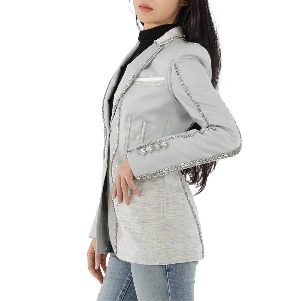 Burberry Grey Melange Technical Linen Blazer with Crystal Embroidery, Brand Size 6 (US Size 4) 2