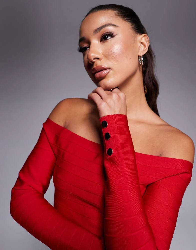 River Island River Island ribbed bardot top with dark red 1