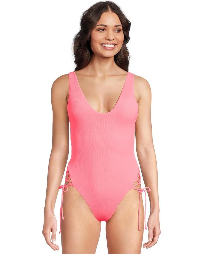 Becca BECCA Modern Edge Swimsuits Women's Coral Reef Stretch Ribbed One-Piece RED339