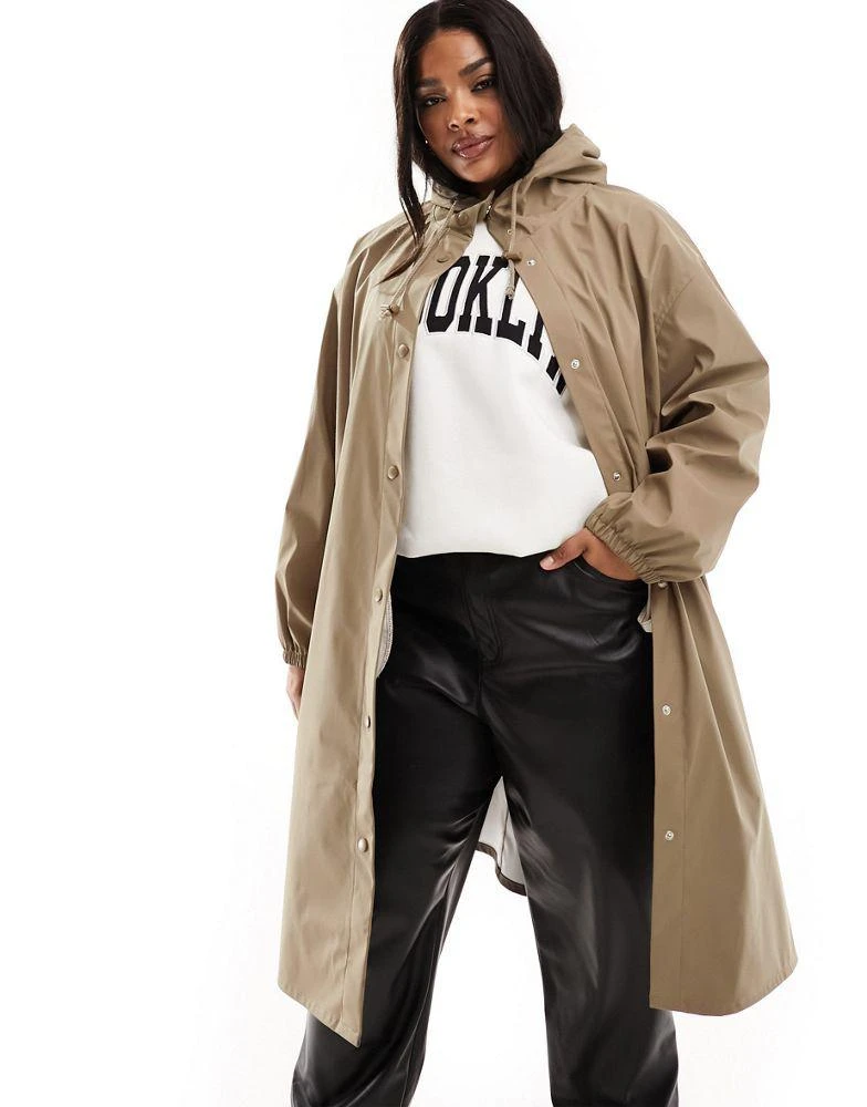 ASOS ASOS DESIGN Curve rubberised rain parka coat in mushroom 4