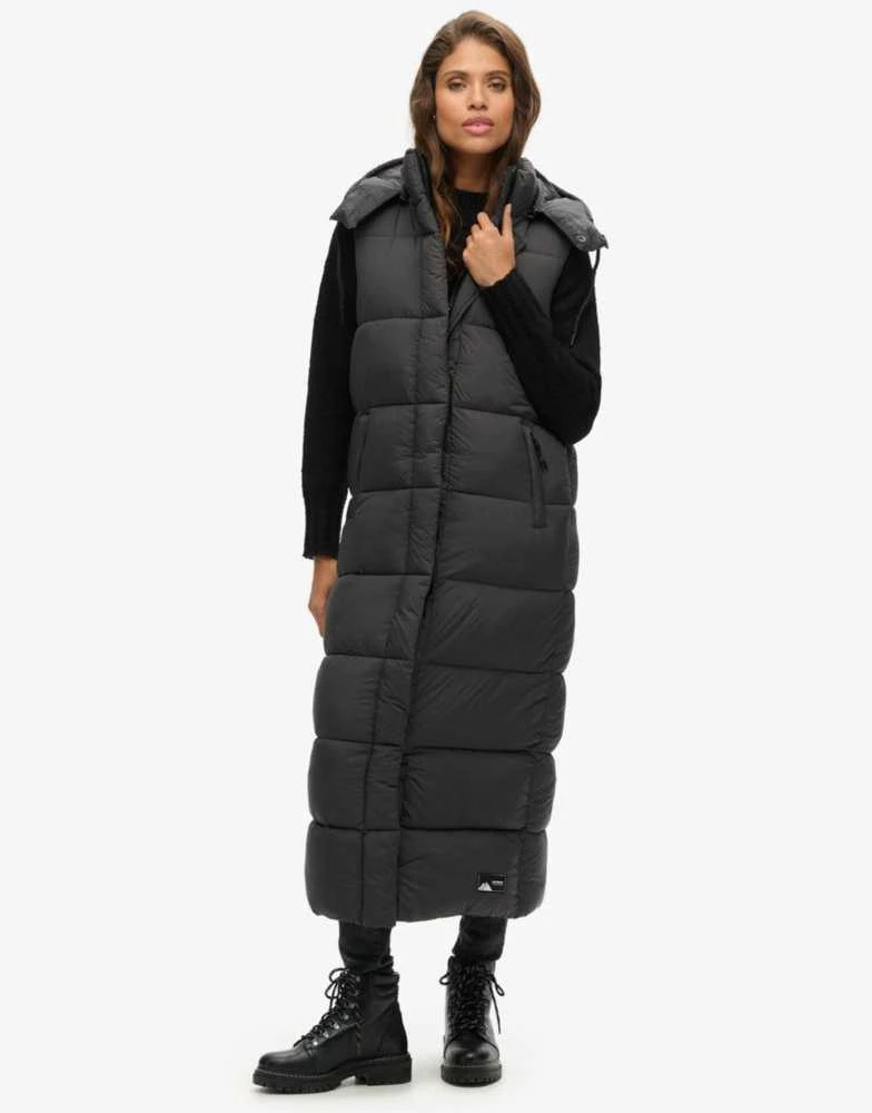 Superdry Superdry Hooded ripstop longline gilet in black grid 1