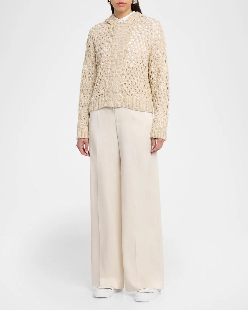 Brunello Cucinelli Linen Silk Paillette Open-Knit Zip Jacket 2