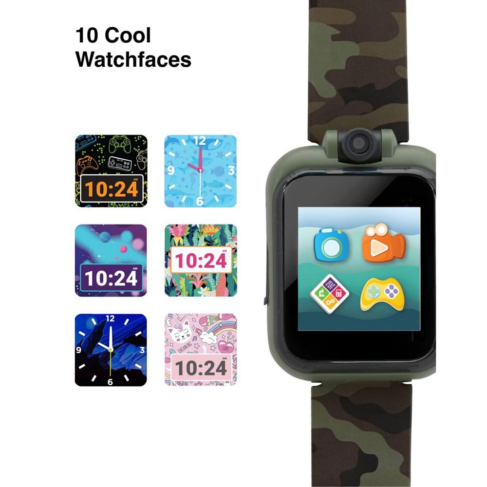 Playzoom Kid's Dark Green Camo Prints Silicone Strap Touchscreen Smart Watch 42mm with Earbuds Gift Set