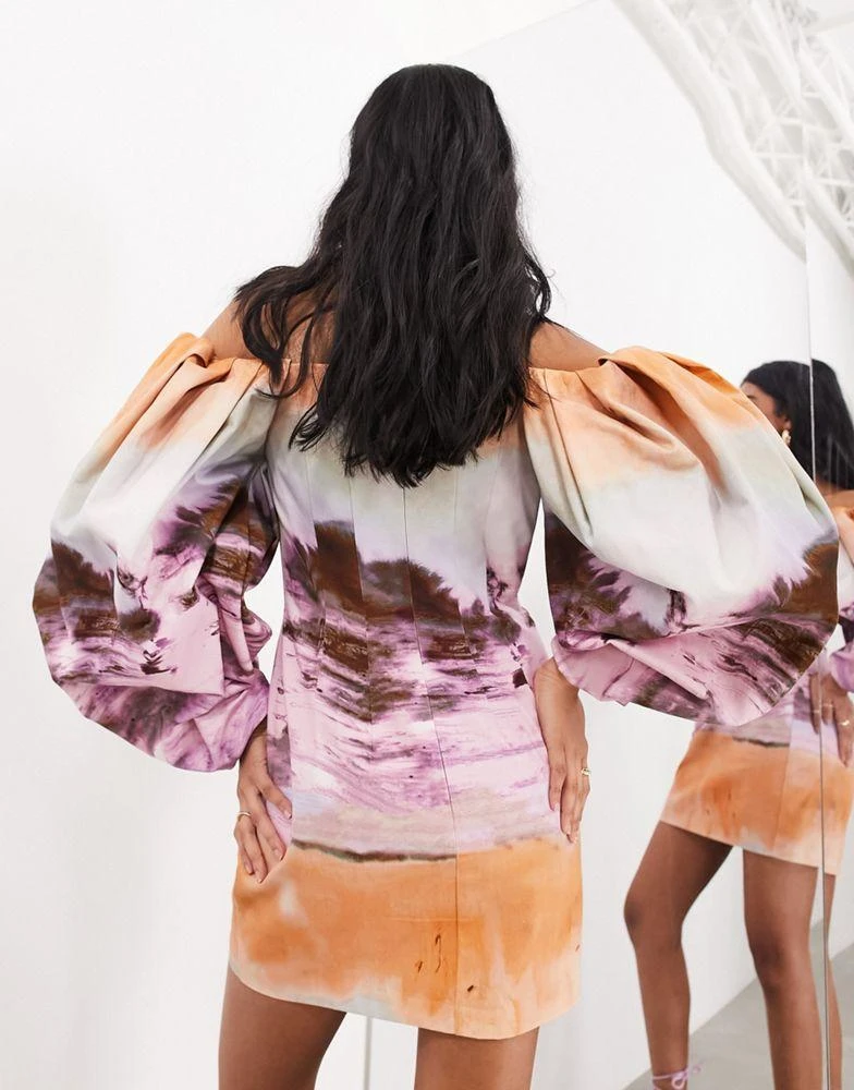 ASOS ASOS EDITION structured bardot mini dress in sunset print 4