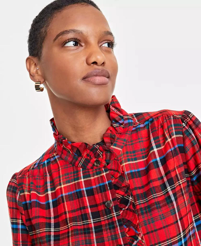 On 34th Women's Festive Plaid Ruffle-Neck Flannel Shirt, Created for Macy's 3