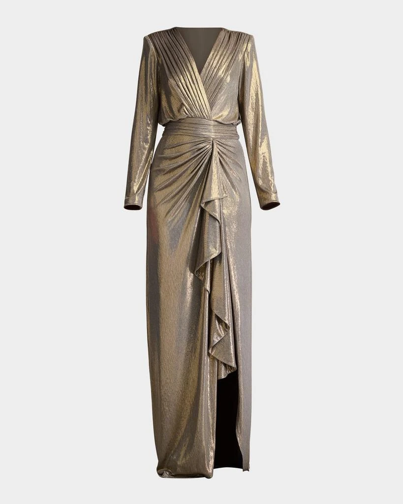 Tadashi Shoji Ruched Metallic Jersey Column Gown 1