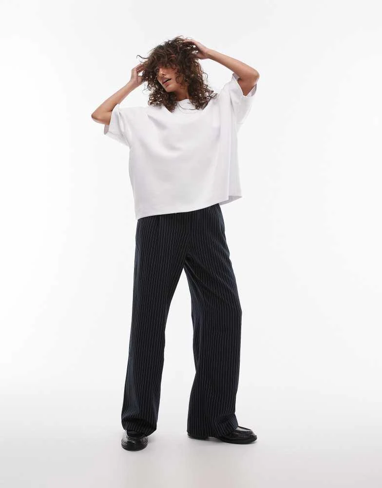 Topshop Topshop contrast stitch pinstripe jogger in navy 3