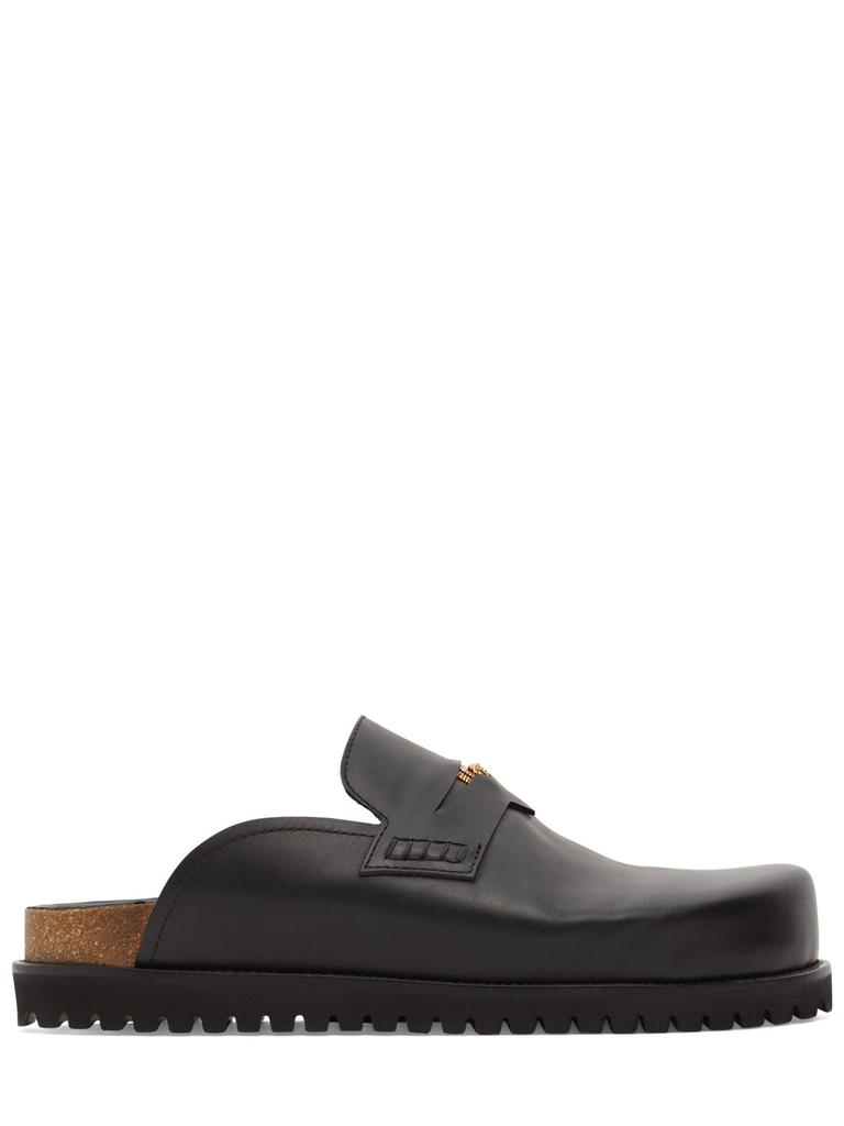 VERSACE】Logo-embellished leather mules