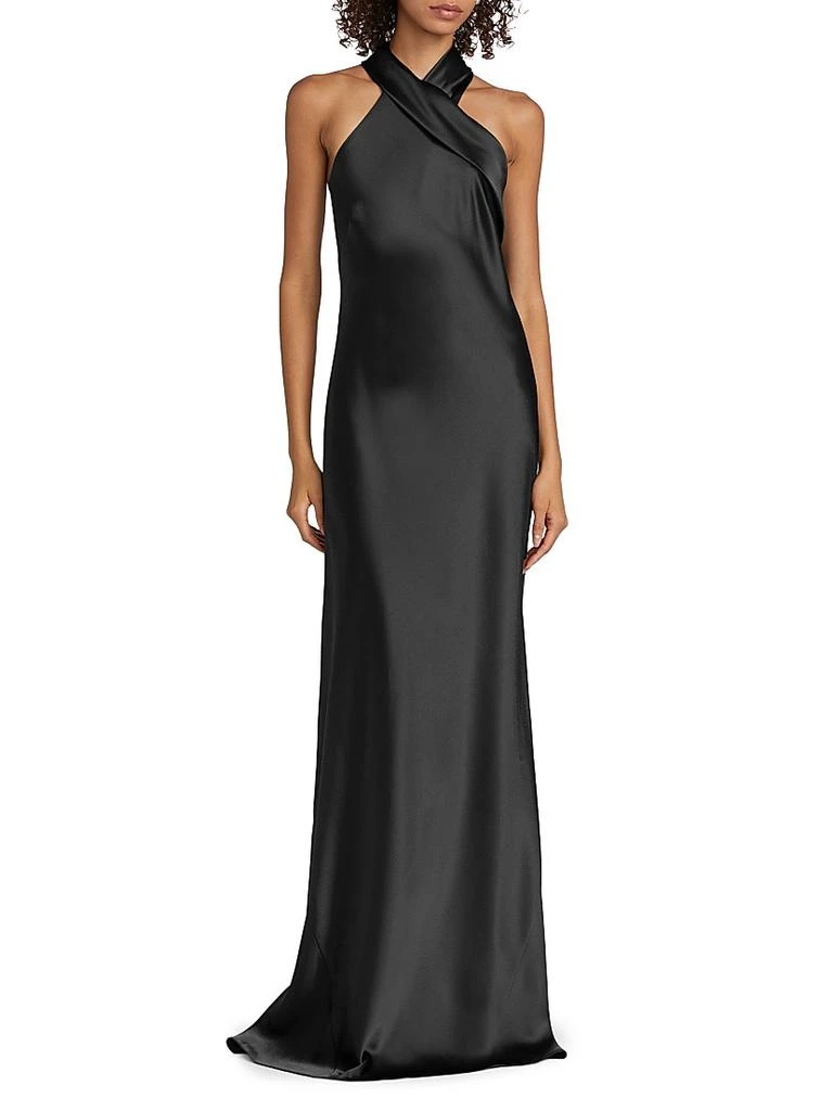 Galvan Pandora Satin Cross Halter Gown 3