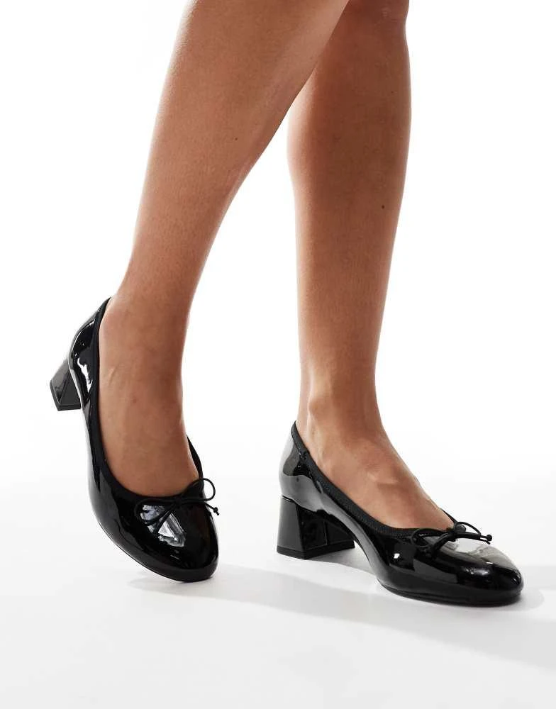 ASOS ASOS DESIGN Shelley bow detail mid block heeled shoes in black 1
