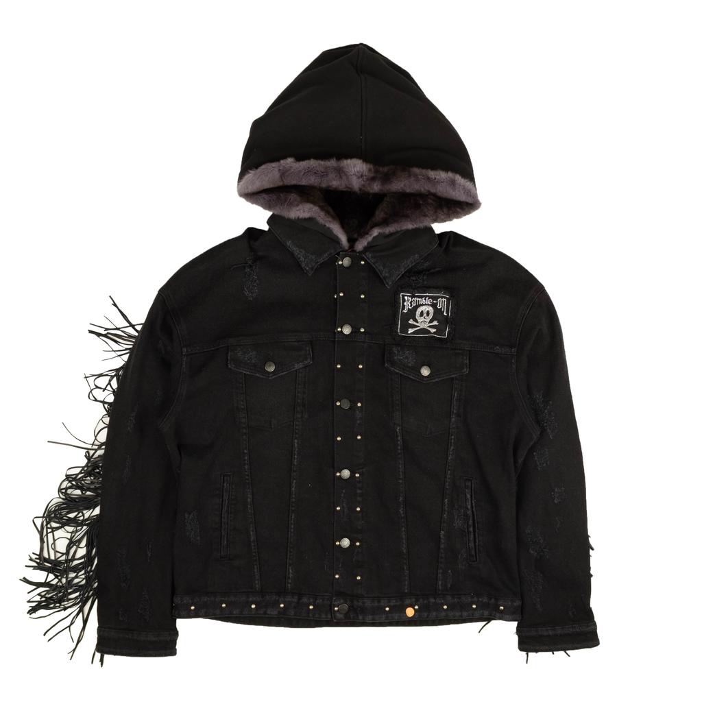 Alchemist Black Fleetwood Fur Denim Hooded Trucker Jacket