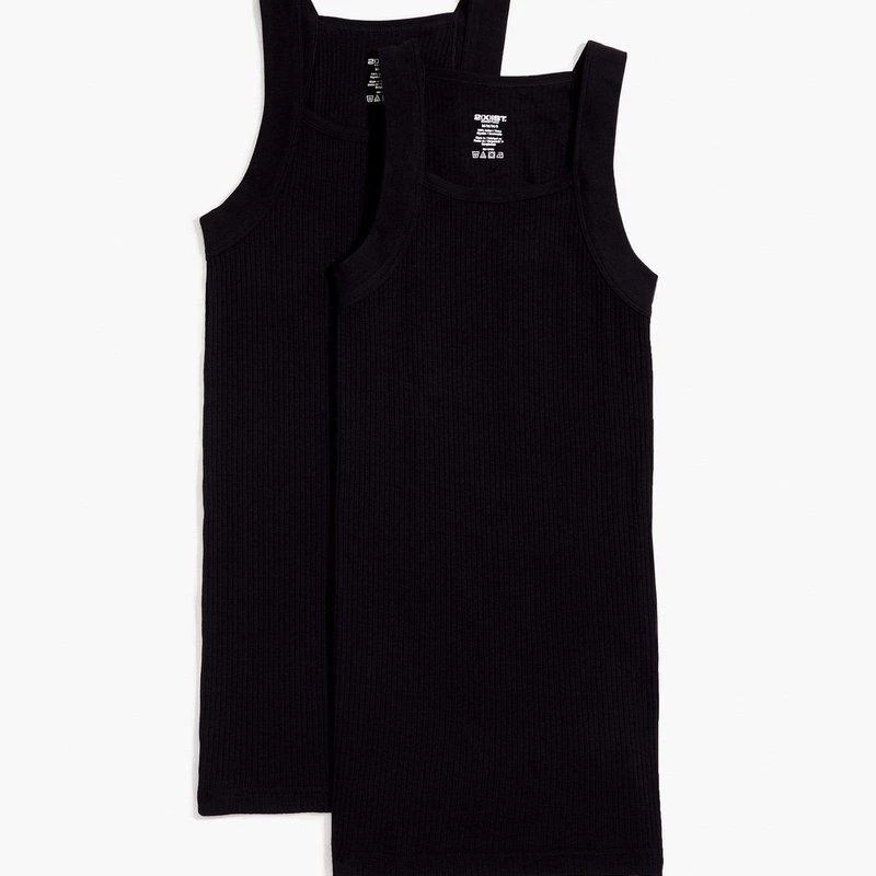 2(x)ist Essential Cotton Square-Cut Tank 2 Pack Black New Logo 1