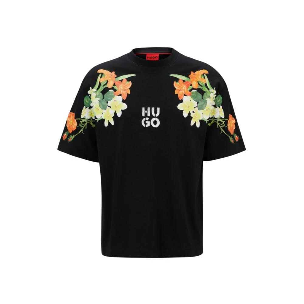 Hugo Boss Cotton-jersey T-shirt with floral print and stacked logo 1