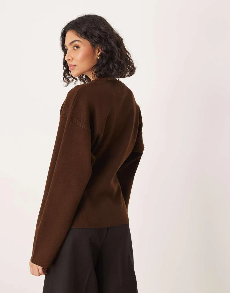 ASOS ASOS DESIGN knitted structured crew neck cardigan in dark brown 4