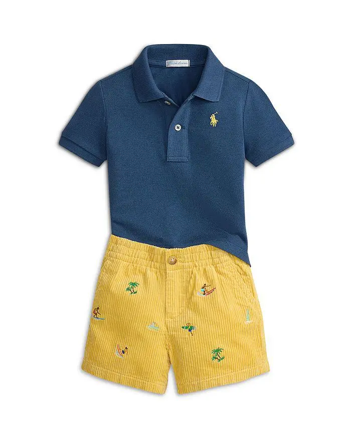 Ralph Lauren Boys' Cotton Mesh Polo Shirt & Corduroy Shorts Set - Baby