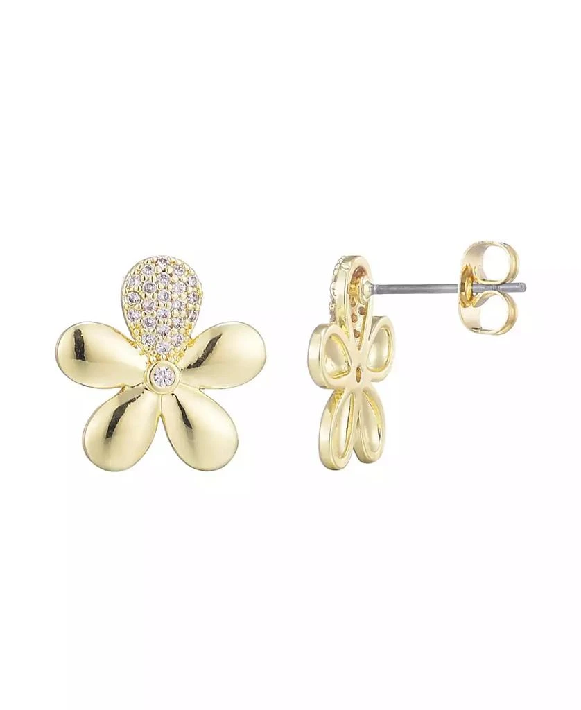 ADORNIA Gold CZ Flower Petal Stud Earrings 2