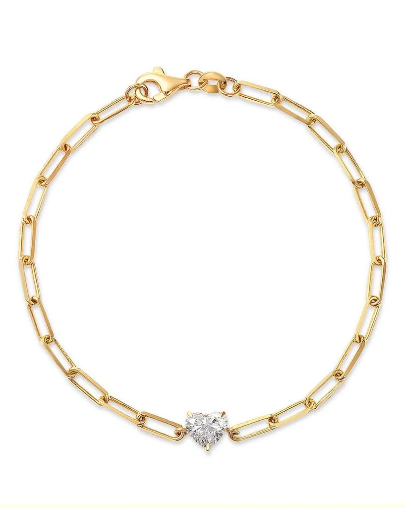 Moon & Meadow Heart Lab Grown Diamond Solitaire Paperclip Bracelet in 14K Yellow Gold, 0.5 ct. t.w. 1