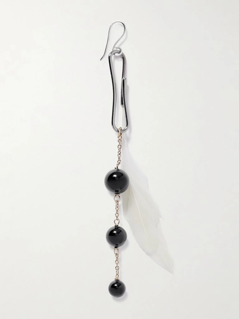 Lemaire Dot Silver- And Gold-tone, Onyx And Feather Single Earring