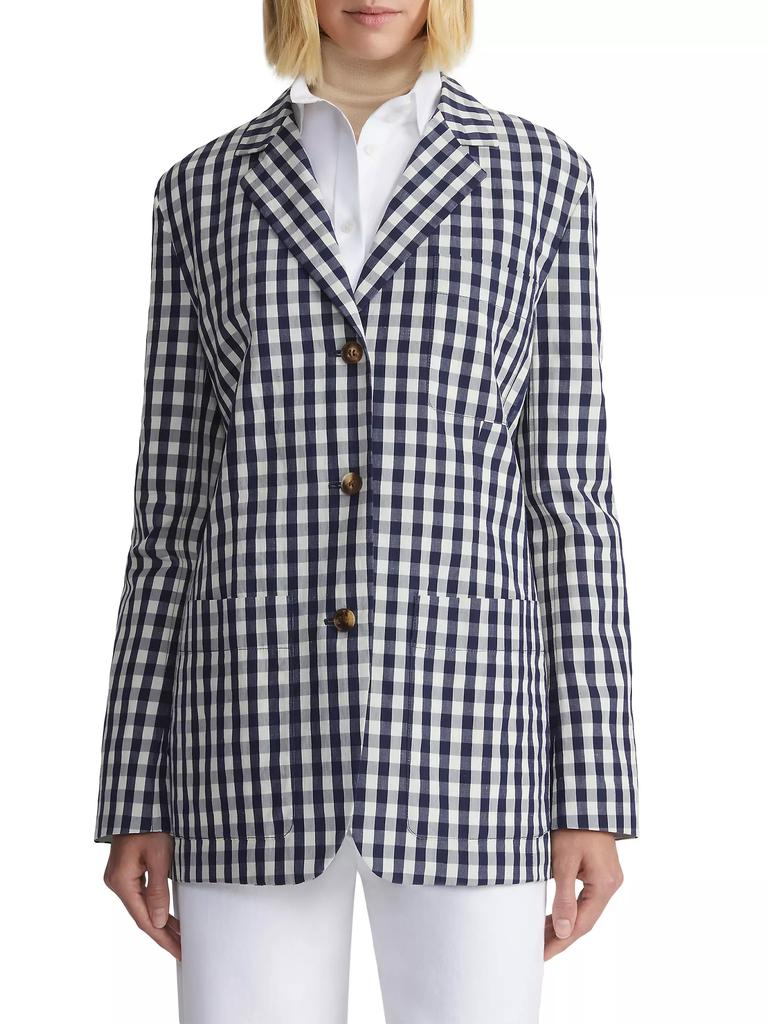 Lafayette 148 New York Gingham Crinkle Cotton-Linen Blazer