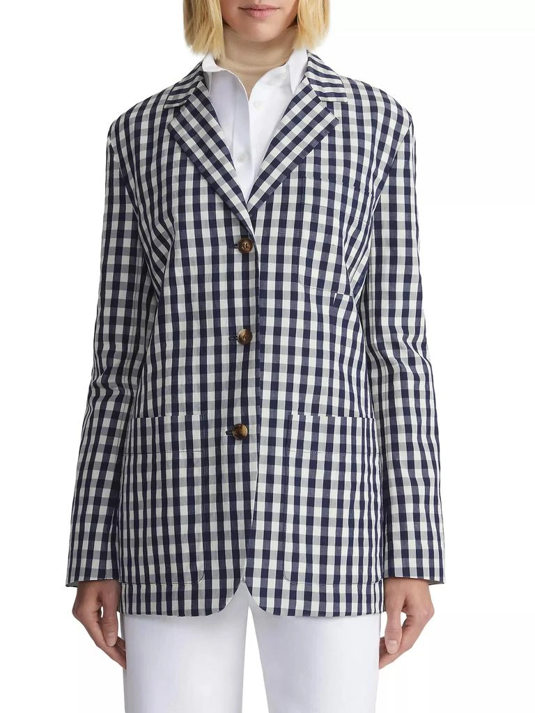 Lafayette 148 New York Gingham Crinkle Cotton-Linen Blazer 2