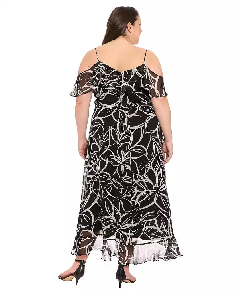 London Times Plus Size Printed Cold-Shoulder Ruffle Dress 3