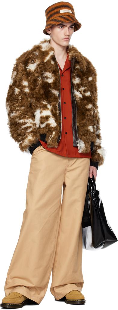 Brown & White Spread Collar Fur Jacket – On Sale Now with Up to 70