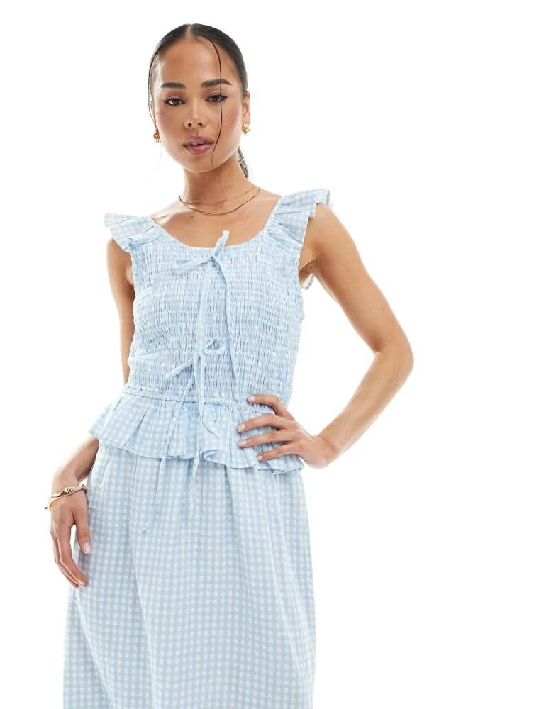 Native Youth Native Youth gingham ruffle check midi dress in light blue 2