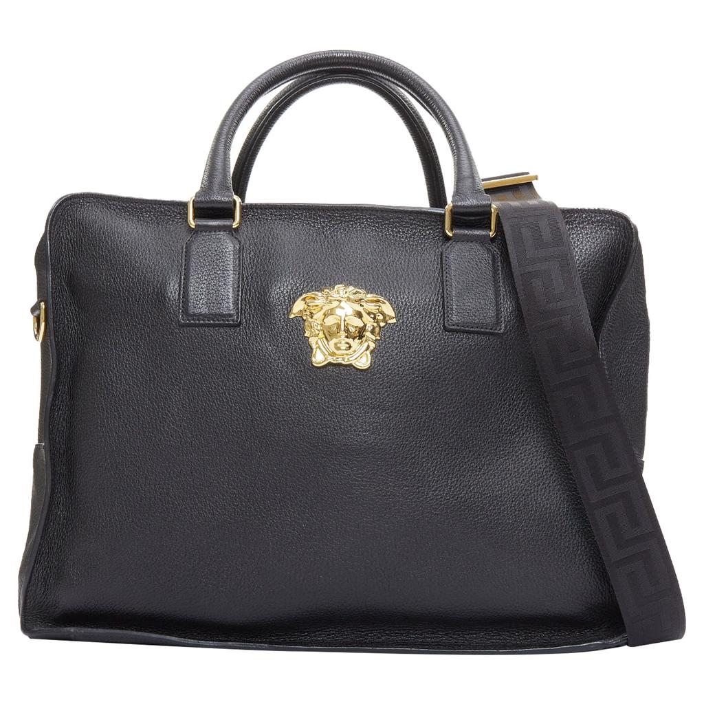 Versace Medusa Palazzo black calfskin g emblem laptop briefcase bag