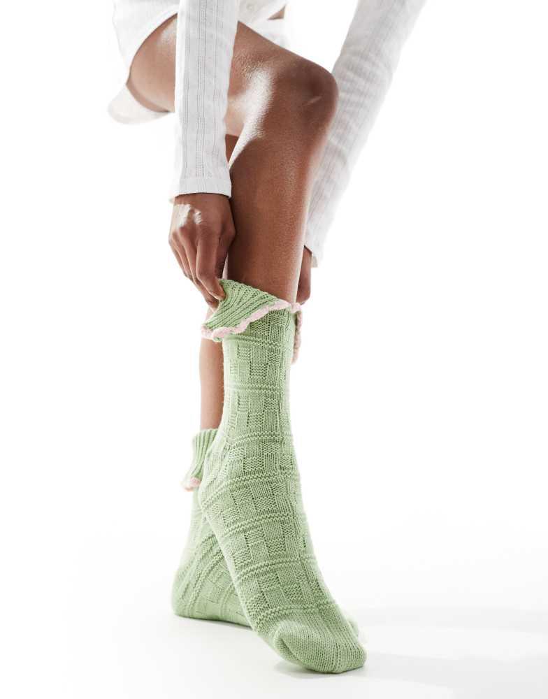 Brave Soul Brave Soul socks in green with frilly pink trim