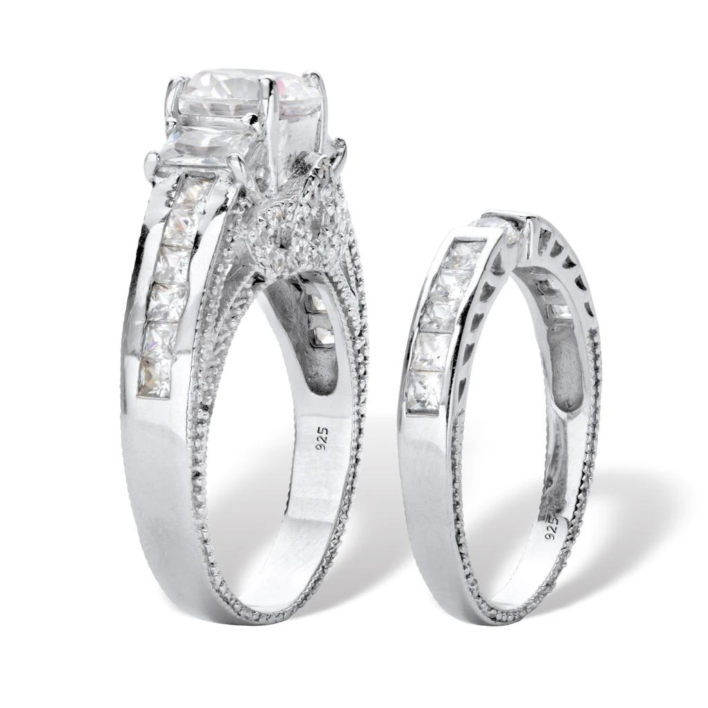 Palm Beach Jewelry 3.80 Cttw. Round Cut CZ Platinum Over Silver 2 Piece Bridal Ring Set 2