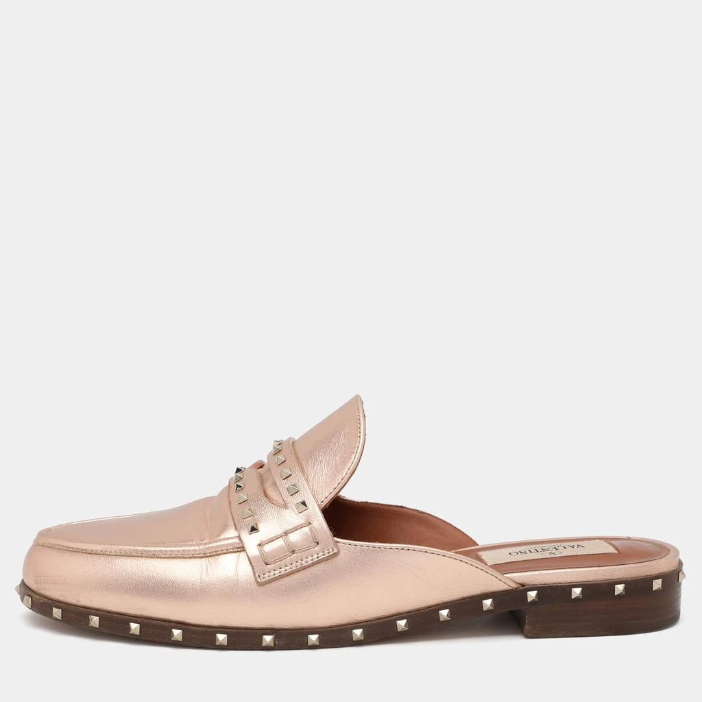 Valentino Valentino Metallic Rose Gold Leather Soul Rockstud Mules Size 36 1
