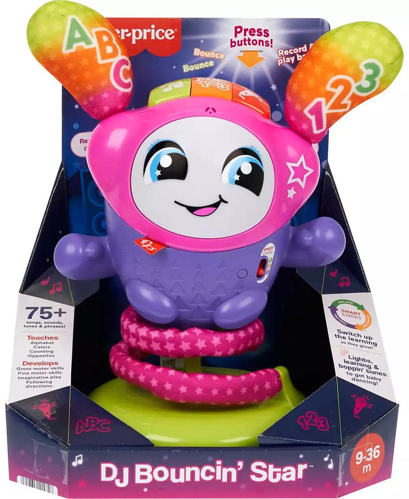 Fisher Price DJ Bouncin' Star, Baby Learning Toy with Music Lights and Bouncing Action