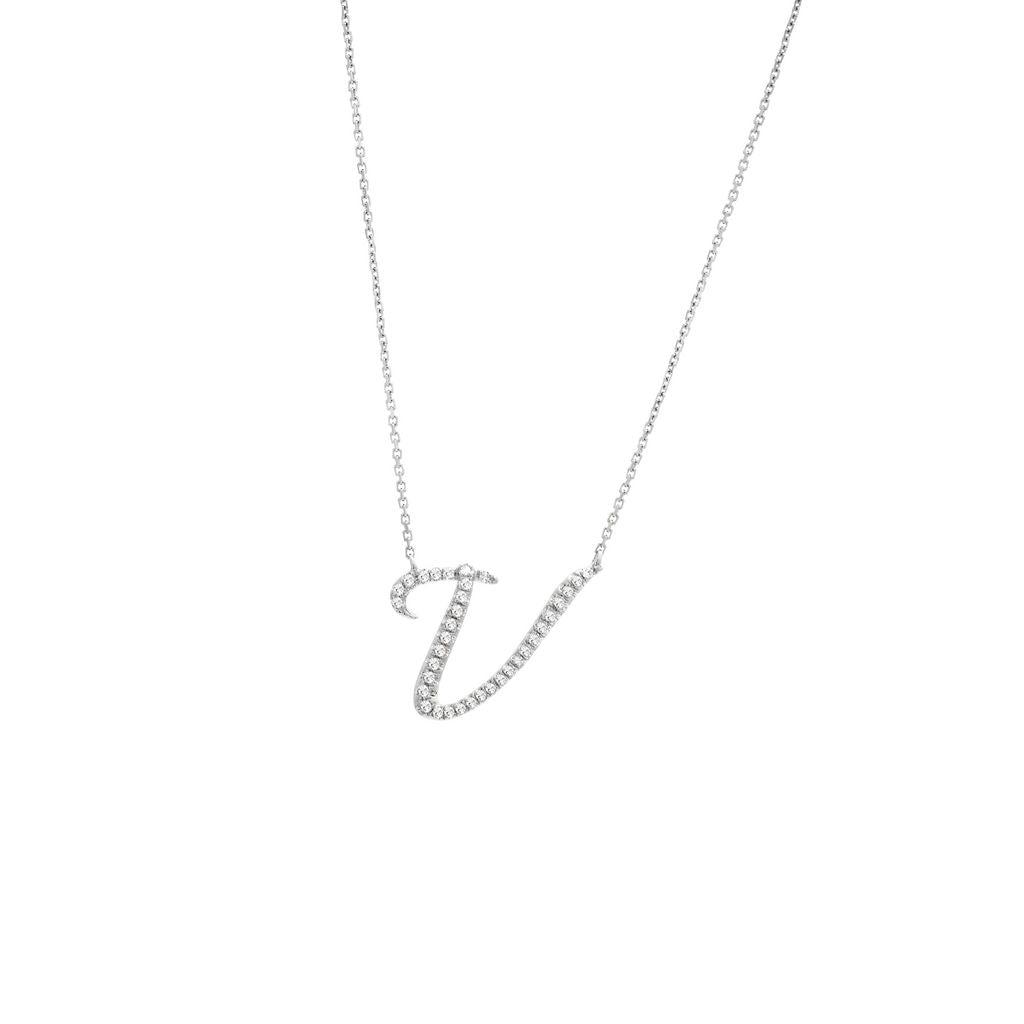 Monary Diamond Script Initial Necklace (Wg/ 16+2")