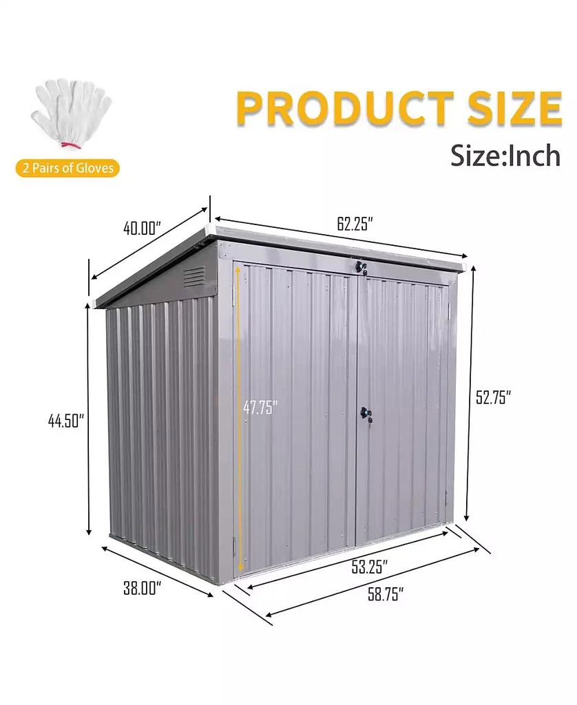 LUCKY ONE Mondawe 62"x40"x52"Stainless Galvanized Steel Bin Shed Stores 2 Trash Cans for Garbage Storage 4