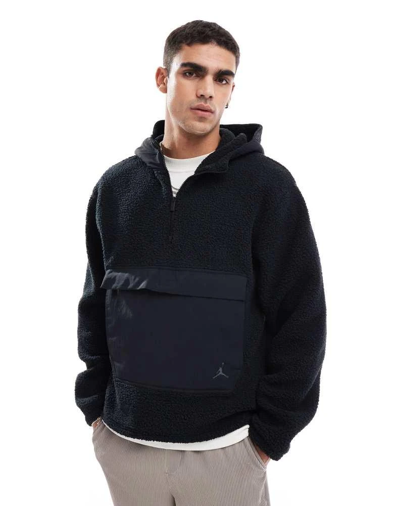 Jordan Jordan Flight sherpa half zip hoodie in black 1