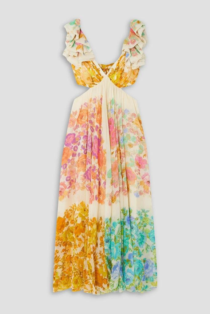 Zimmermann Raie cutout ruffled printed cotton and silk-blend chiffon midi dress 1