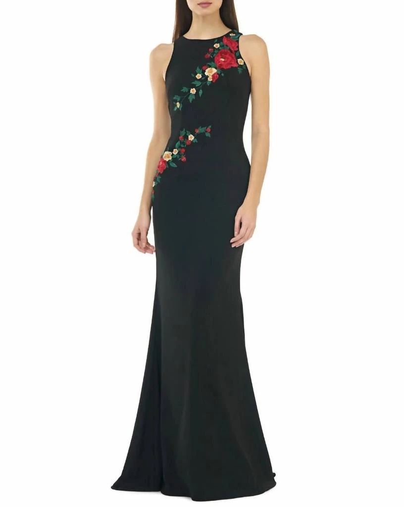 Carmen Marc Valvo Carmen Marc Valvo - Embroidered Floral Crepe Gown