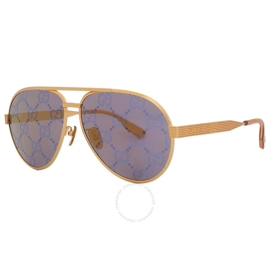 Gucci Gold with Blue Logo Mirror Pilot Men's Sunglasses GG1513S 005 64 3